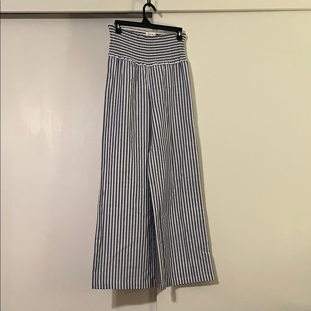 Love Tree Navy and White Striped Wide-Leg Pants